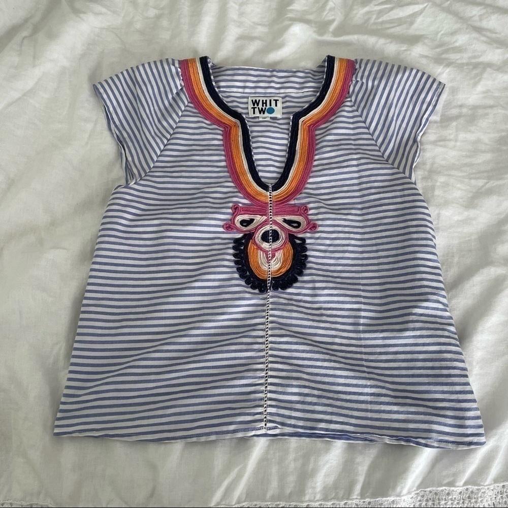 Anthropologie Whit Two XSP Motif Top stripes blue white